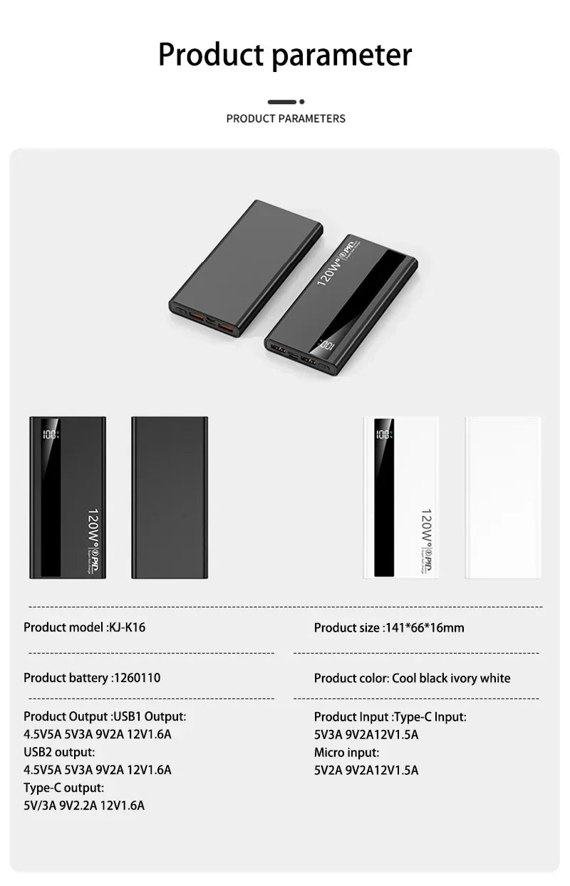 Lenovo 200000mAh Powerbank 120W Super Fast Charging Portable Battery Charger Ultra Capacity LED Digital Display For IPhone