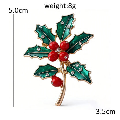 Wuli&baby December Birthday Flower Brooches Enamel Holly Winter Plants Party Casual Brooch Pins Gifts
