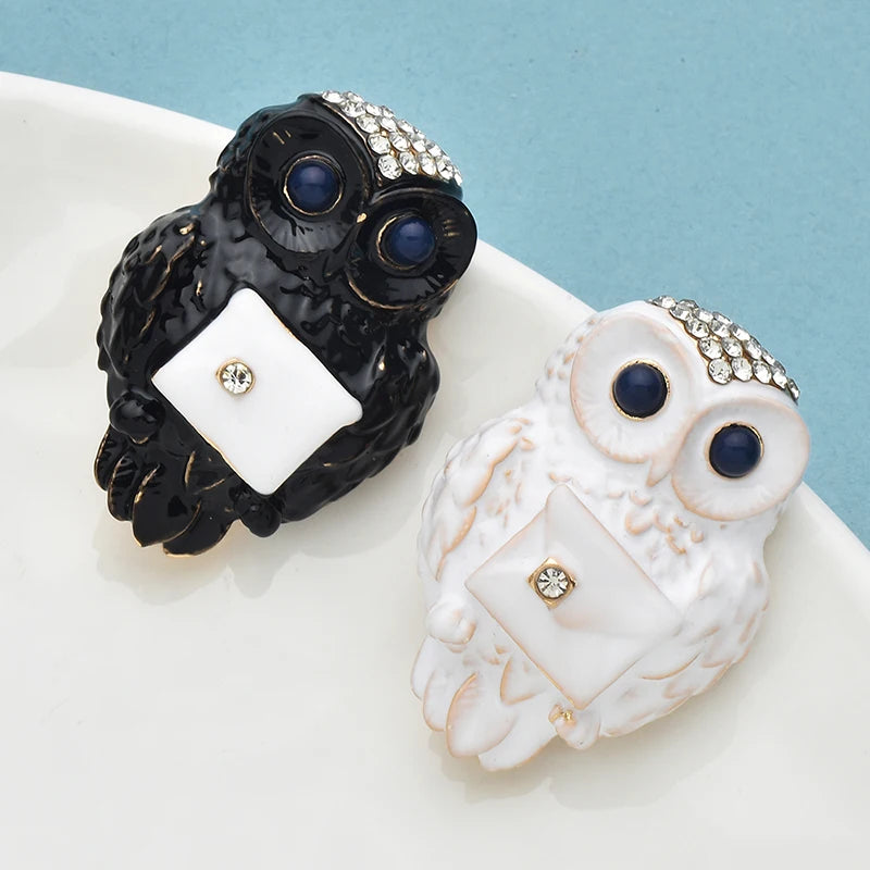 Wuli&baby Cute Enamel Owl Brooches For Women Unisex 2-color Rhinestone Bird Animal Party Casual Brooch Pins Gifts