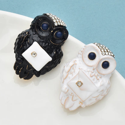 Wuli&baby Cute Enamel Owl Brooches For Women Unisex 2-color Rhinestone Bird Animal Party Casual Brooch Pins Gifts
