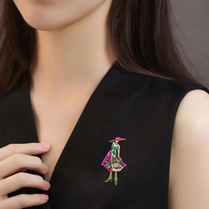 Exquisite Hollow Out Elegant Lady Crystral Enamel Brooch Badges Fashion Classic Women Drip Oil Pin Jewelry