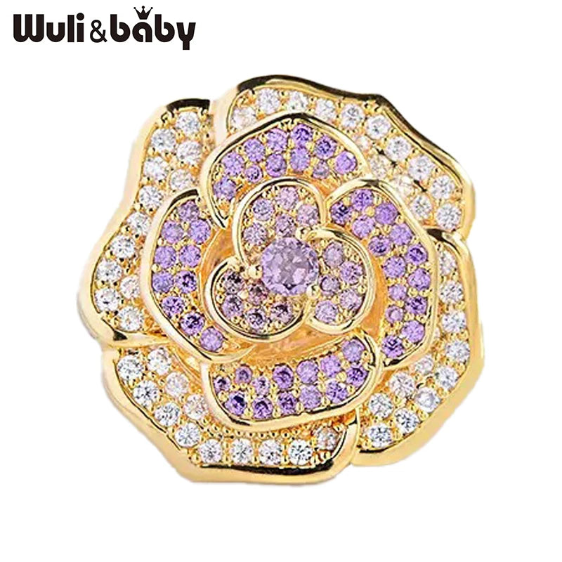 Wuli&baby Elegant Shining Rose-flower Brooches For Women Lady 2-color Rhinestone Flower Summer Collar Brooch Pin Fashion Gifts