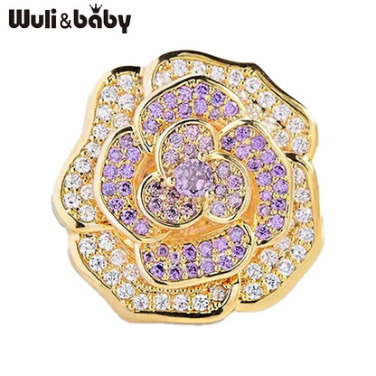 Wuli&baby Elegant Shining Rose-flower Brooches For Women Lady 2-color Rhinestone Flower Summer Collar Brooch Pin Fashion Gifts