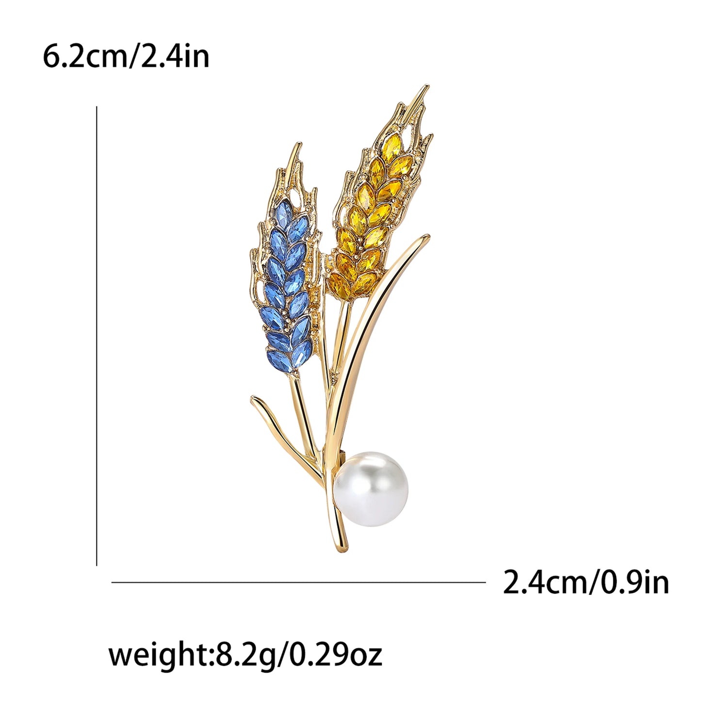 Beaut&Berry Ear of Wheat Brooches for Women Rhinestone Blue and Yellow Plant Pins 5-Color Unisex Casual Accessories Gifts
