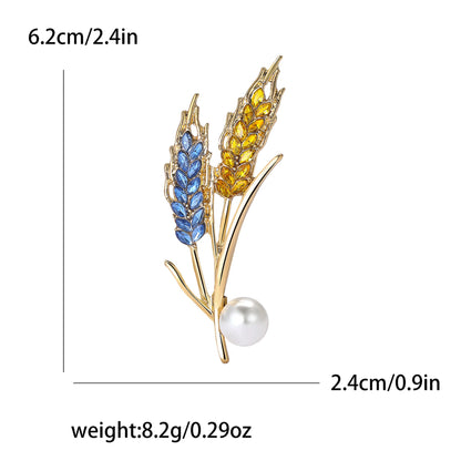 Beaut&Berry Ear of Wheat Brooches for Women Rhinestone Blue and Yellow Plant Pins 5-Color Unisex Casual Accessories Gifts