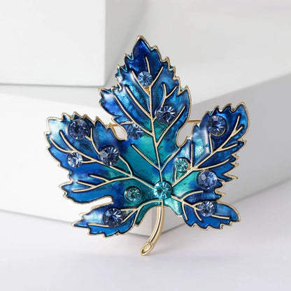 Exquisite Crystal Enamel Maple Leaf Brooch Pin for Women Plant Corsage Badge Wedding Jewelry Gifts