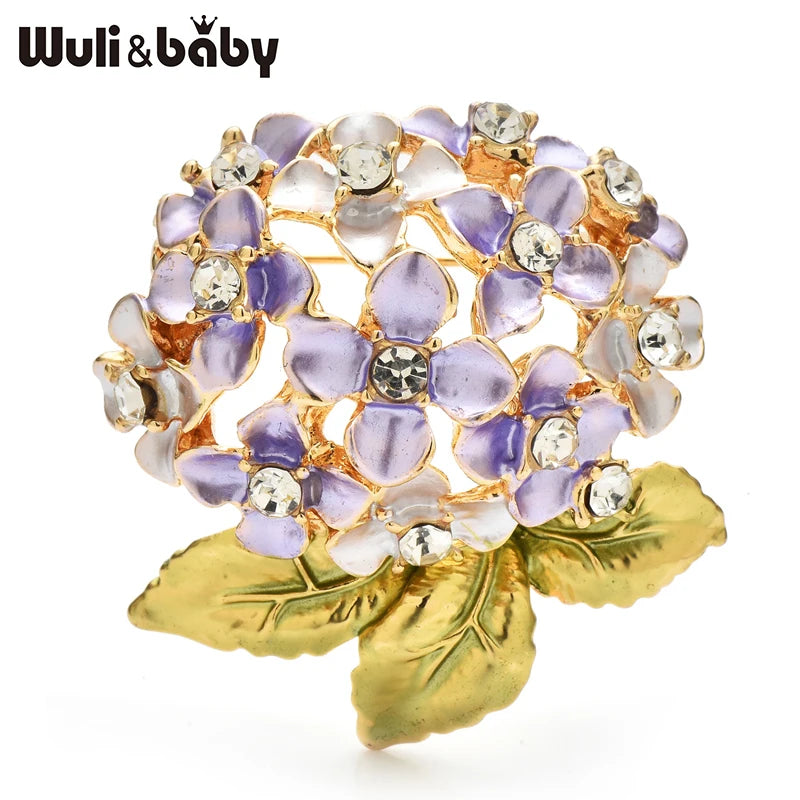 Wuli&baby Hydrangea Flower Brooches For Women Unisex 2-color Enamel Beautiful Plants Party Office Brooch Pins Gifts