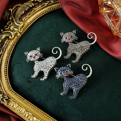 Women Men Fashion Creative Exquisite Cute Cat Crystal Pin Lovely Kitten Rhinestone Delicate Kitten Enamel Brooch Badges