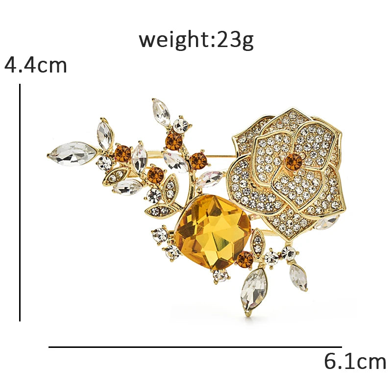 Wuli&baby Luxury Beautiful Flower Brooches For Women Unisex 4-color Rhinestone Rose-flower Elegant Party Office Brooch Pins Gift