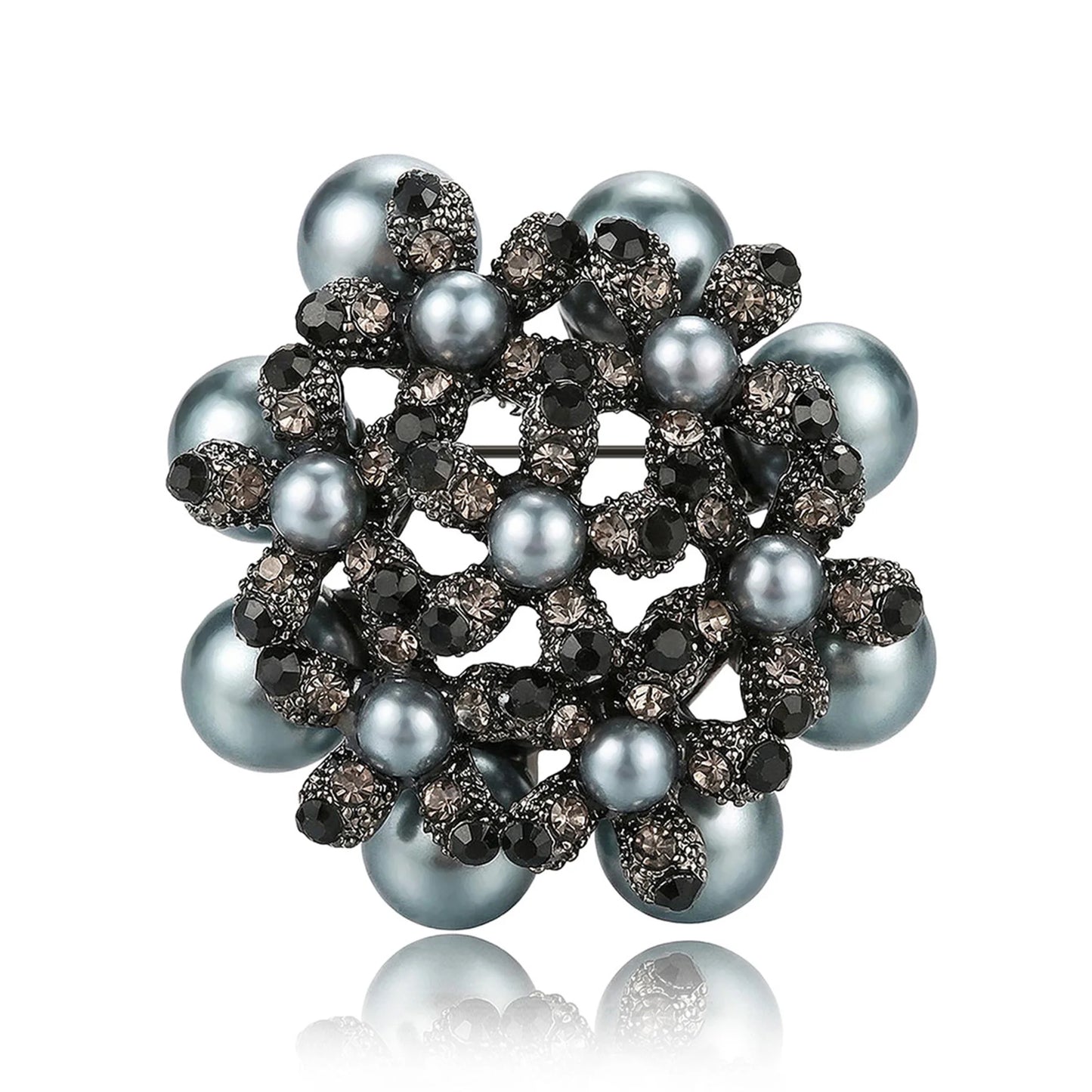 Beaut&Berry Luxury Rhinestone Pearl Flower Brooches for Women Unisex Lapel Pins Casual Party Jewelry Accessories Gifts