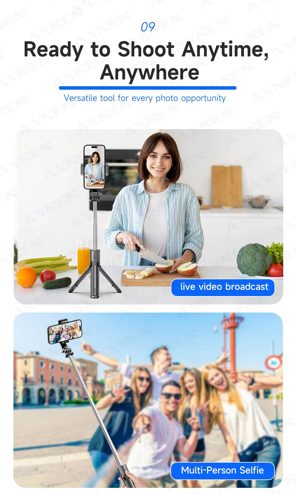 Bluetooth Selfie Stick Tripod Desktop Stand, Phone Holder, Wireless Remote Shutter, for iPhone Android, Option with Fill Light