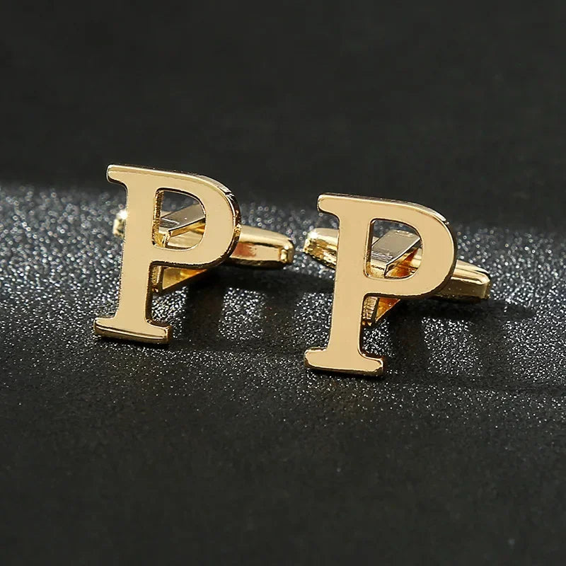 High Quality Gold Color English Letters A-Z Cufflinks for Men Luxury Jewelry Shirt Cuff Links French Business Accessories