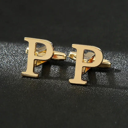 High Quality Gold Color English Letters A-Z Cufflinks for Men Luxury Jewelry Shirt Cuff Links French Business Accessories