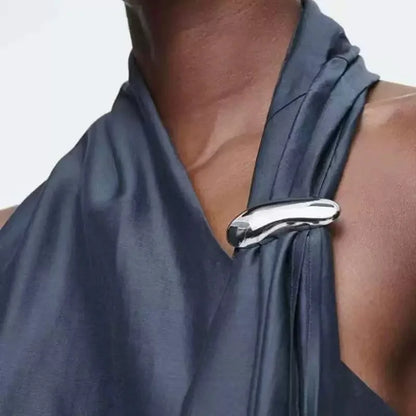 Wuli&baby Stainless Steel Geometric Bean Brooches For Women Men 2-color Minimalist Style Brooch Pins Fashion Jewelry Gifts