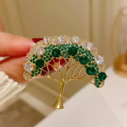 Elegant Tree of Life Brooch For Women Men Exquisite Green Crystal Zircon Tree Badges Brooches Shining Boutique Plant Decoration