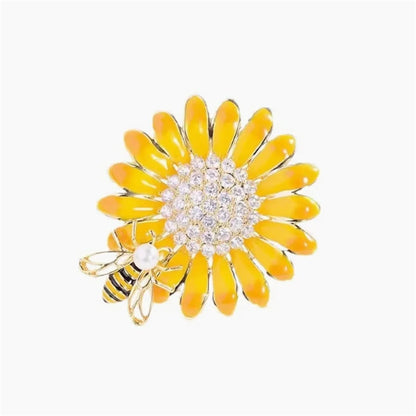 1Pc Charm Enamel Sunflower Bee Brooch Korean Fashion Pin Personalized Creative Jewelry Accessories Party Banquet Birthday Gift