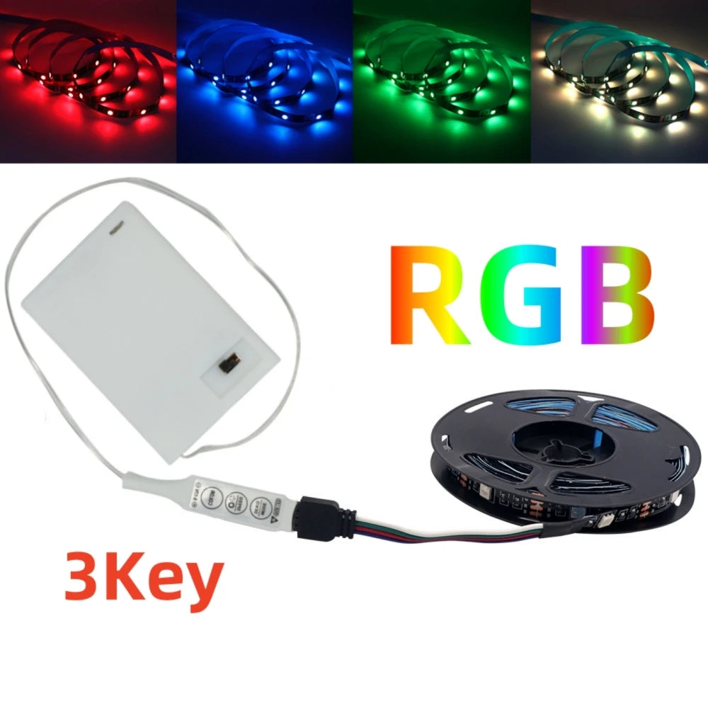 3AA Battery Power RGB Led Strip Light 5V 5050 with 3/17/24Key Remote Control Flexible Tape Waterproof Led Light TV Backlight