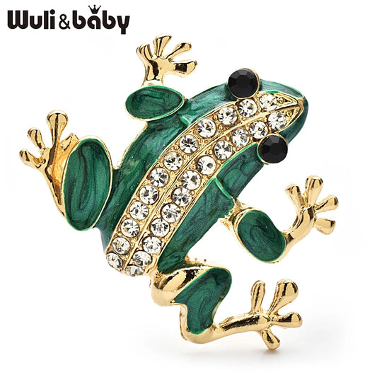 Wuli&baby Lovely Enamel Frog Brooches For Women Unisex Rhinestone Classic Animal Casual Office Brooch Pins Gifts