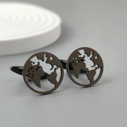 New - 18K gold-plated stainless steel cufflinks: world map globe design, fashion lapel pin, gift for friends