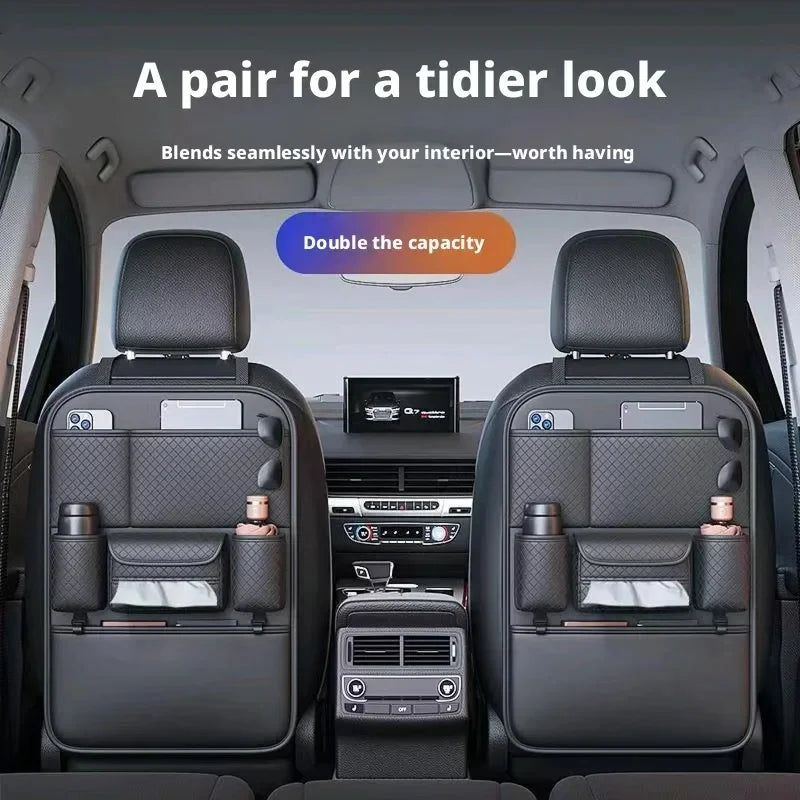 Multi-functional Car Seat Back Organizer High-Capacity Multi-Pocket Backseat Storage Bag Wear-Resistant Anti Kick Mat