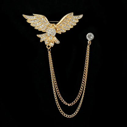 Retro Fashion Crystal Glasses Brooch Tassel Chain Snake Eagle Animal Lapel Pin Men Suit Shirt Collar Badge Jewelry Accessories