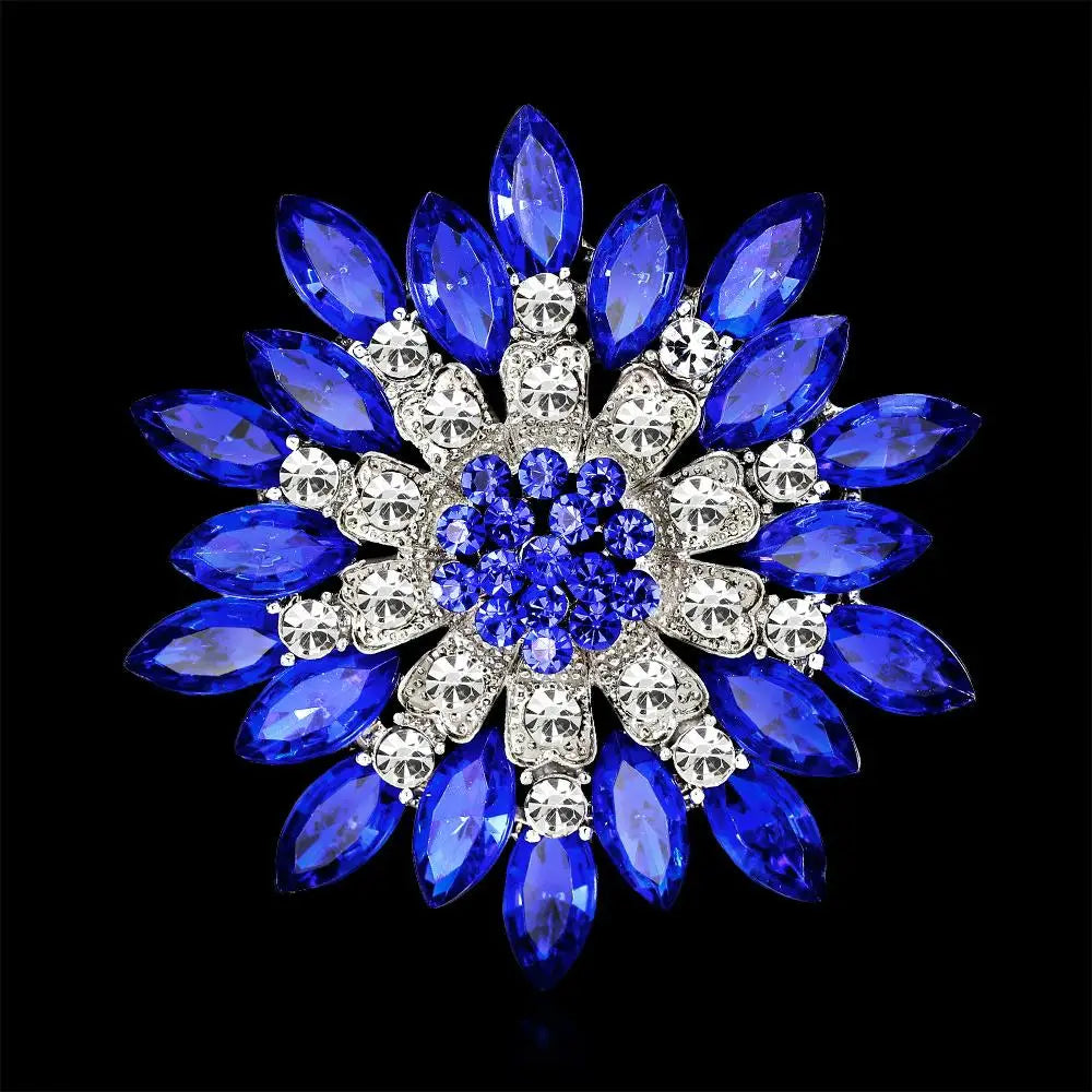New retro men and women's fashion versatile brooches shiny crystal big flowers rhinestone pin accessories jewelry gifts