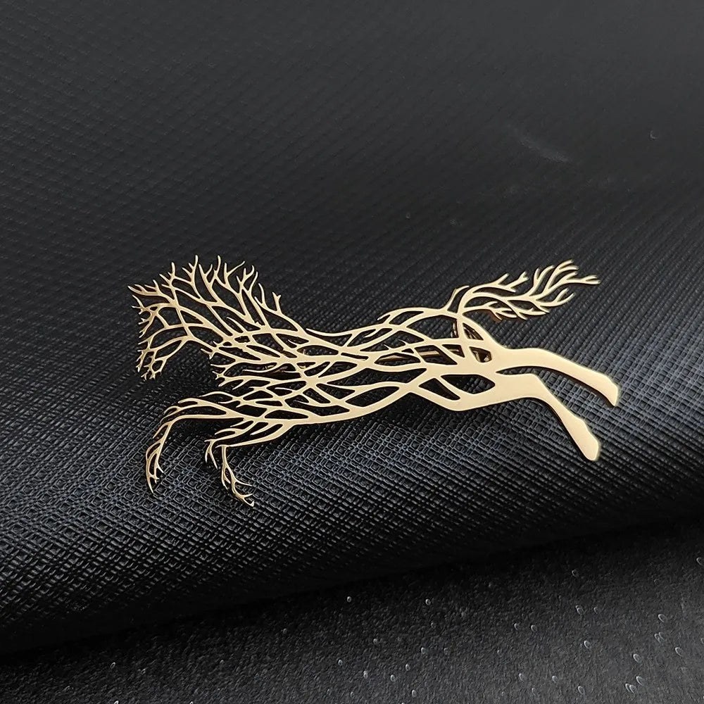 Luxury Running Horses Brooch Trendy Classic Zodiac Animal Lapel Pins Casual Jewelry Leopard Stainless Steel Brooches for Women