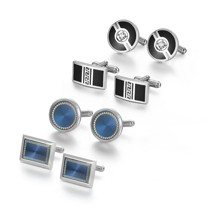 4 Pairs Cufflinks Set CuffLinks For Mens Wedding Souvenirs Groomsmen Gift Man Shirt Cufflink With Box Luxury Jewelry Tie Clips