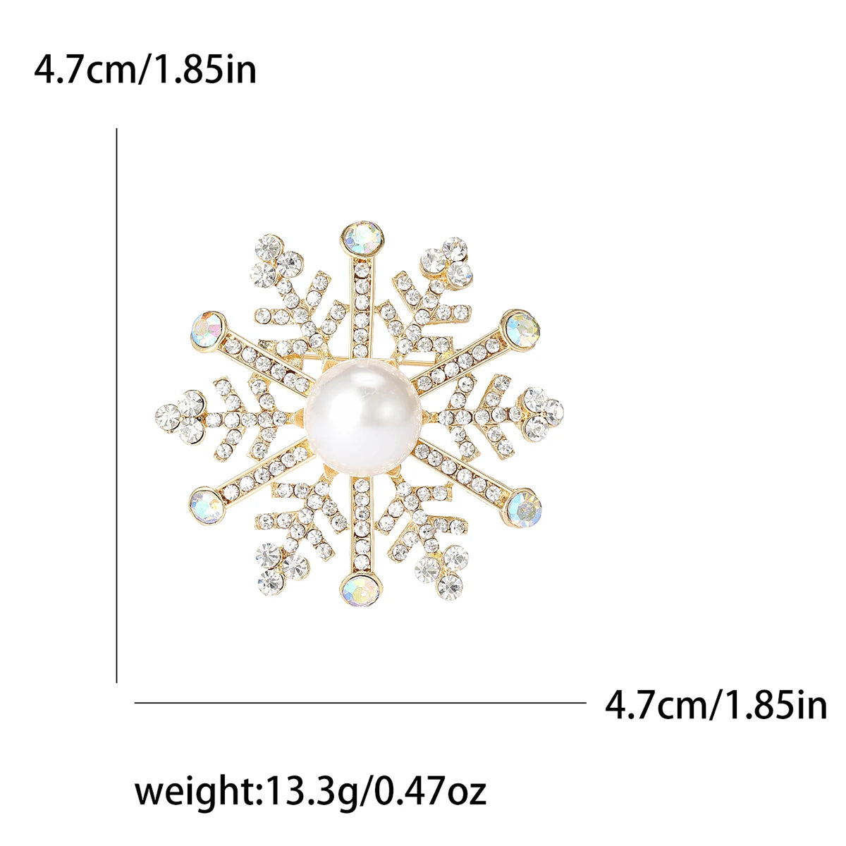Christmas Rhinestone Snowflake Brooches for Women Unisex Pearl Flower Pins Office Party Friend Gifts Jewelry Accessories