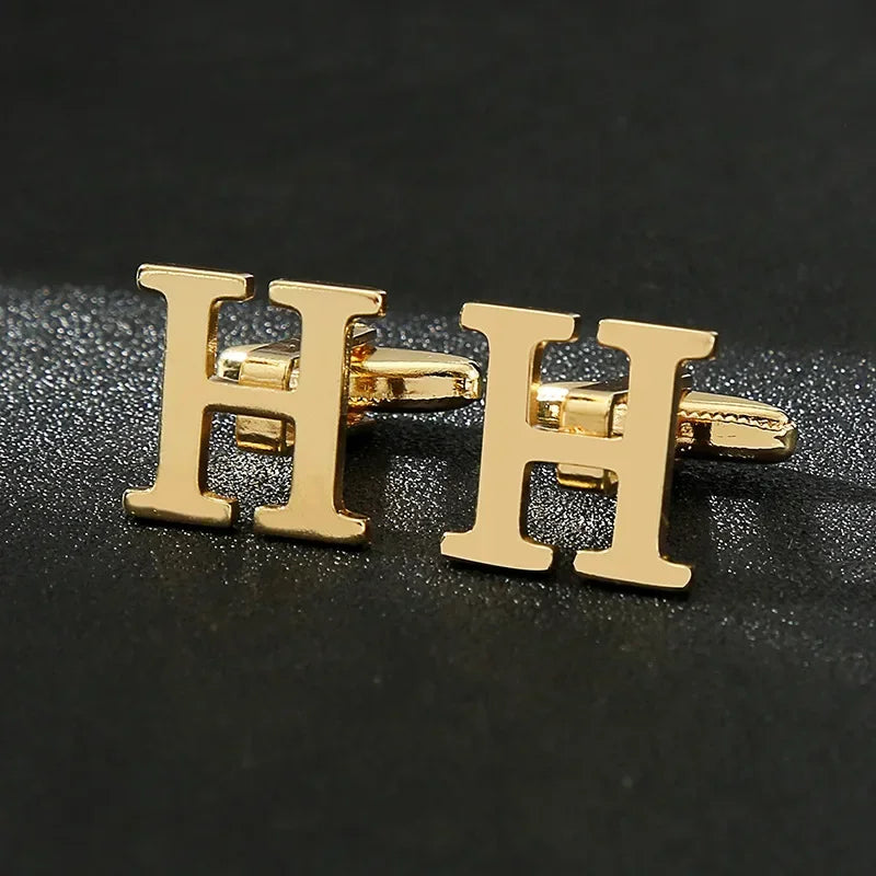 High Quality Gold Color English Letters A-Z Cufflinks for Men Luxury Jewelry Shirt Cuff Links French Business Accessories