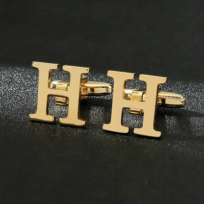 High Quality Gold Color English Letters A-Z Cufflinks for Men Luxury Jewelry Shirt Cuff Links French Business Accessories