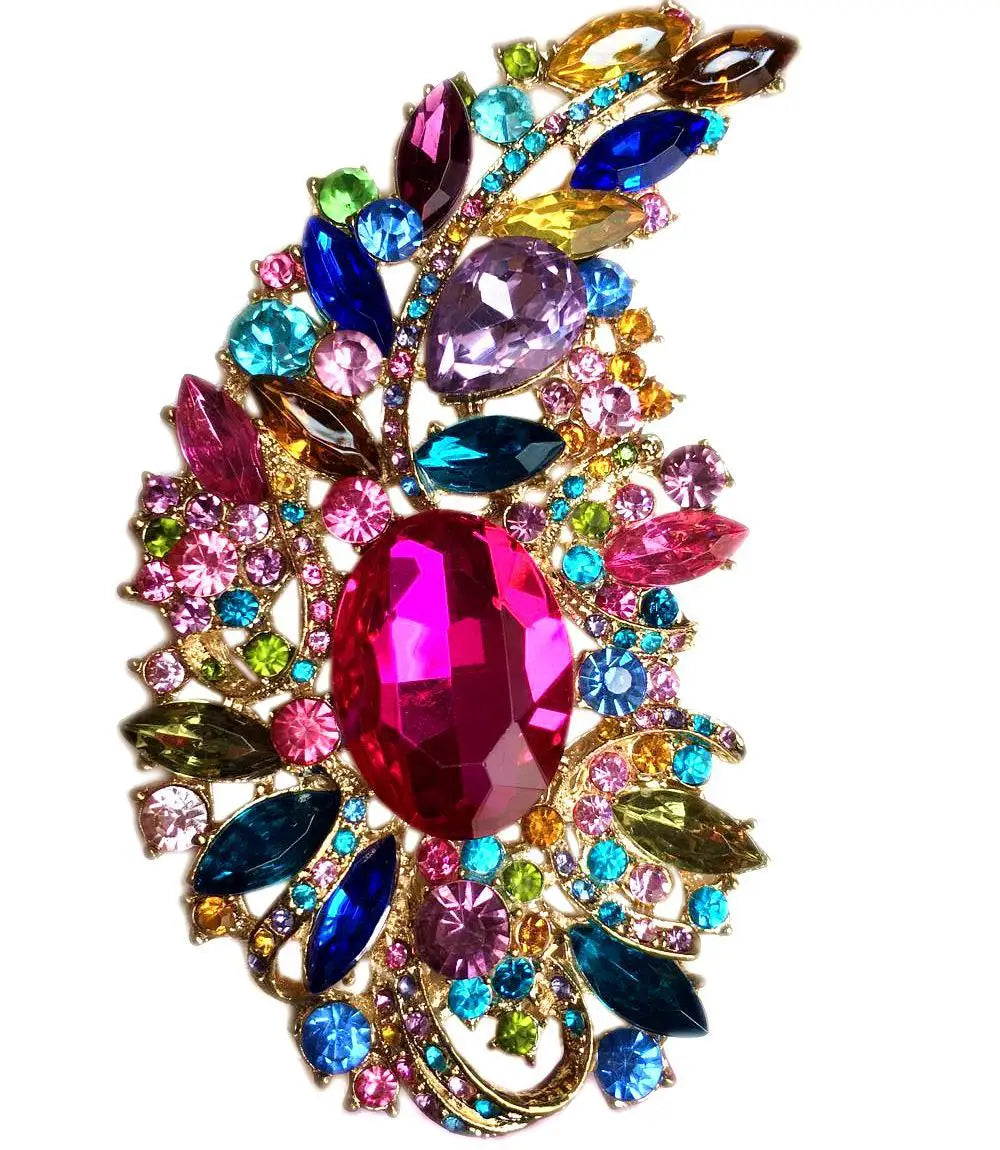 SKEDS Exaggerated Luxury Full Crystal Waterdrop Flower Brooch Pin For Women Men Shining Boutique Decoration Party Wedding Badges