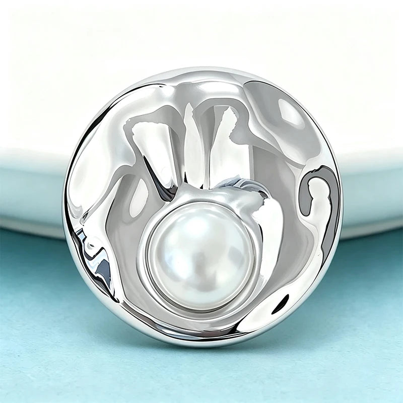 Wuli&baby Pearl Alloy Round Brooches For Women Unisex 2-color Geometric Party Office Brooch Pins Gifts