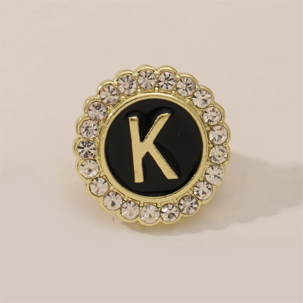 26 English Initials A-Z Brooches Classic Full Around Crystal Golden Alphabet Pins For Women Men Girls Clothes Bag Jewelry Gift