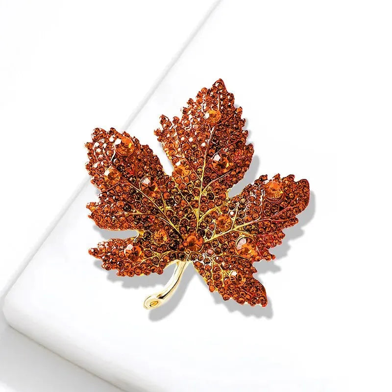 Trendy Red Maple Leaf Metal Brooches For Women Men Crystal Plant Brooch Party Birthday Winter Jewelry