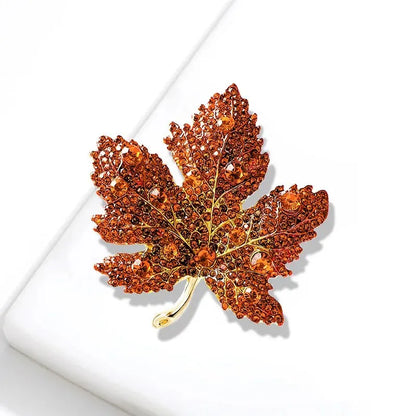 Trendy Red Maple Leaf Metal Brooches For Women Men Crystal Plant Brooch Party Birthday Winter Jewelry