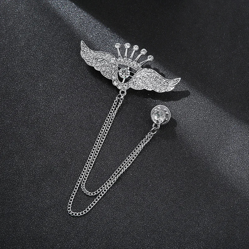 Crown Chain Brooch Vintage Tassel Crystal Brooch Temperament Rhinestone Lapel For Women Dress Mens Shirt Suit Set Collar Jewelry