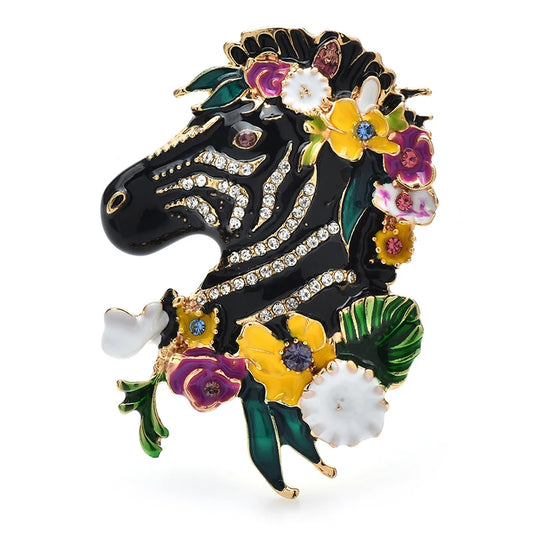 Wuli&baby Wear Flowers Zebra Brooches For Women Unisex Enamel Vintage Designer Animal Office Party Brooch Pins Gifts