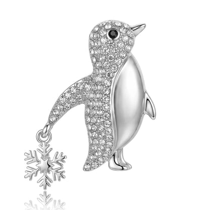Beaut&Berry Trendy Rhinestone Snowflake Penguin Brooches for Women Unisex Animal Pins Casual Party Jewelry Accessories Gifts