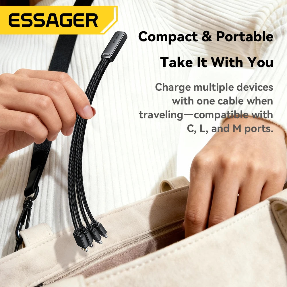 Essager-4-in-1 Fast Charging Cable for Travel, Type C Female to Multi USB, 2 Type C, Micro, Lightning Adapters