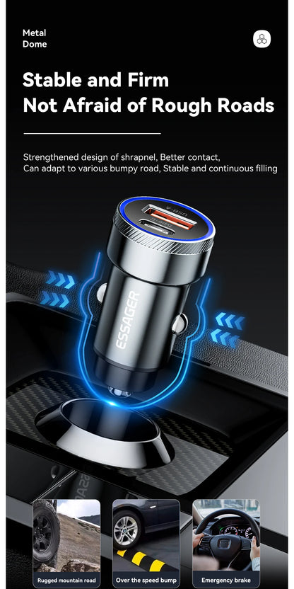 Essager 54W USB Car Charger 5A Fast Charge 3.0 QC  SCP AFC 30W USB Type C Quick Charging For Xiaomi poco iPhone Huawei Samsung