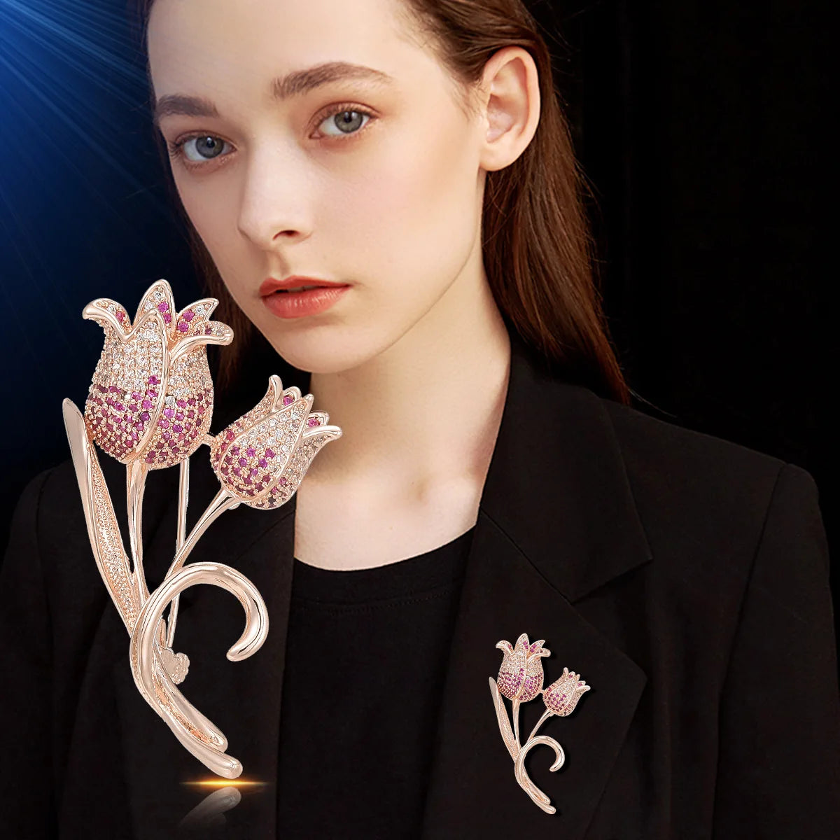 colorful zircon tulip brooch elegant flower clothing accessories