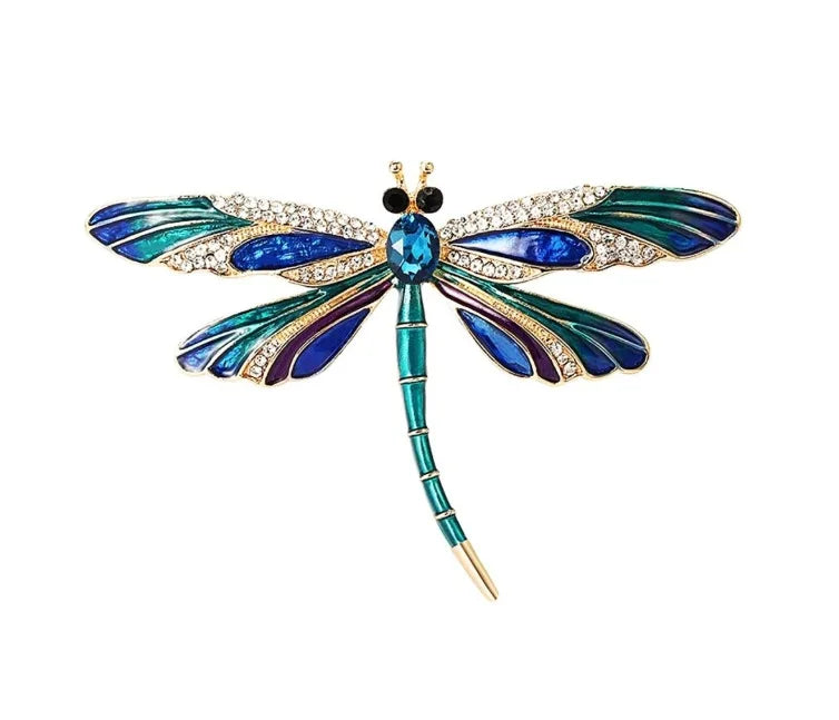 Vintage Green Crystal Dragonfly Brooch for Women Men Insect Lapel Enamel Pins Wedding Jewelry Accessories