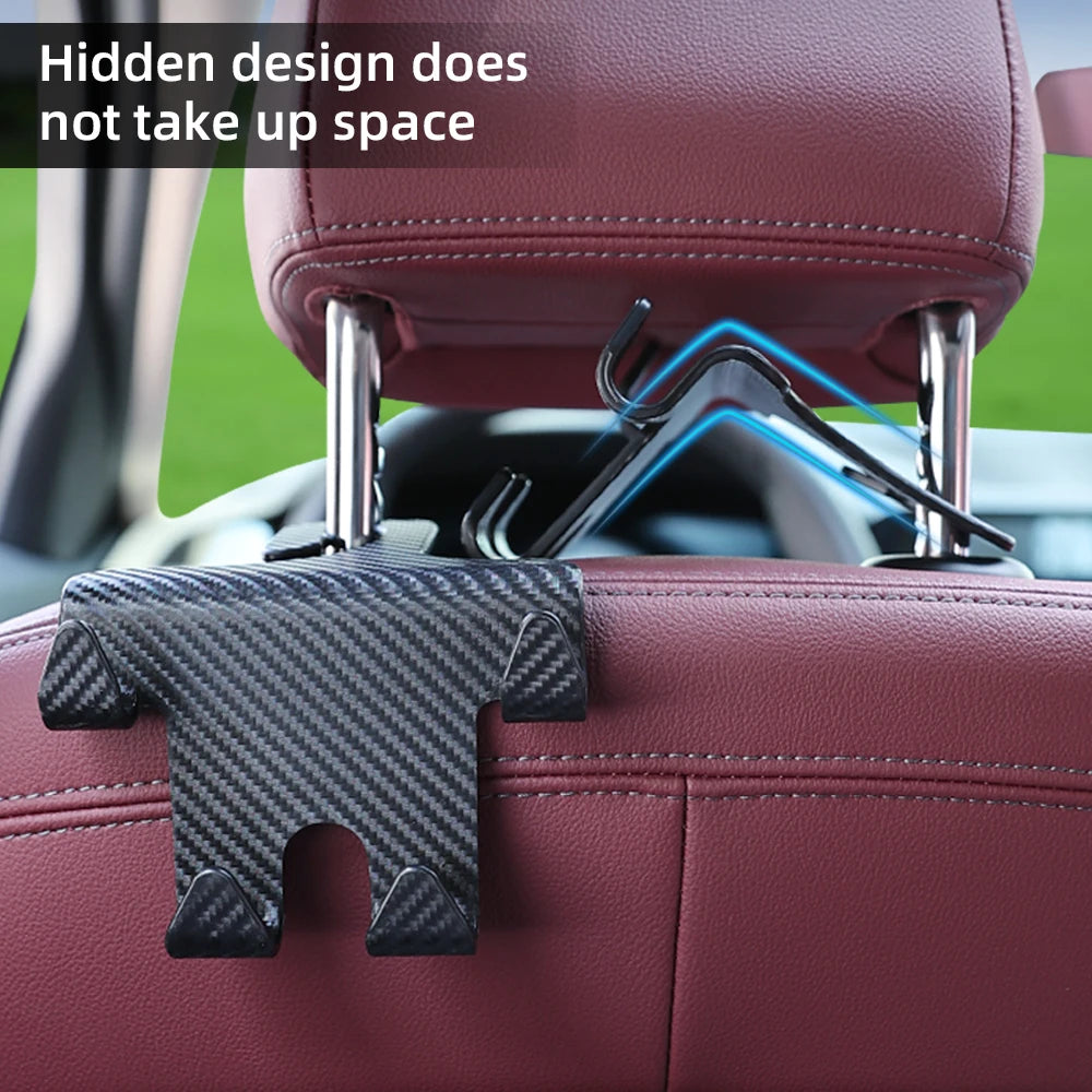 Car Seat Headrest Hook Carbon Fiber Mobile Phone Holder Car Vehicle Universal Holder Handbag Purse Coat Car Interior Accessories