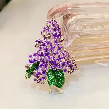 Ajojewel Purple Lilac Flower Brooch For Woman Beautiful Enamel Plant Jewelry Suit Pin Wholesale