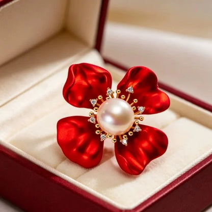 Exquisite Red Soft-paint Flower Brooch for Women Men Plant Enamel Pins Party Office Jewelry Gifts