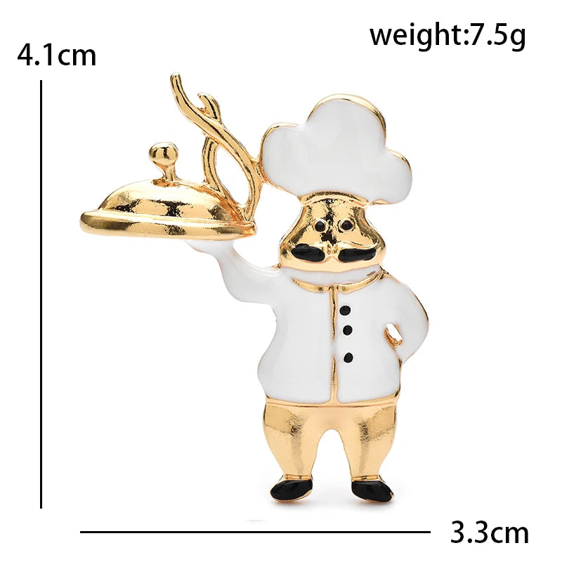 Wuli&baby Lovely Enamel Cook Brooches For Women Unisex Alloy Taking Dishes Chief Cook Figure Party Casual Brooch Pins Gifts