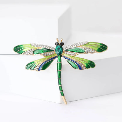Vintage Green Crystal Dragonfly Brooch for Women Men Insect Lapel Enamel Pins Wedding Jewelry Accessories