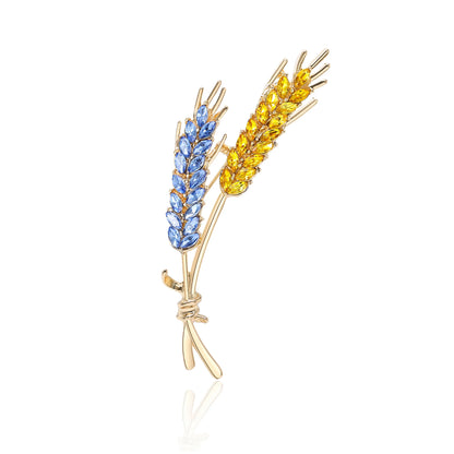 Beaut&Berry Ear of Wheat Brooches for Women Rhinestone Blue and Yellow Plant Pins 5-Color Unisex Casual Accessories Gifts
