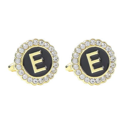 New Round Rhinestone Cufflinks for Men 26 English Letter Cuff Links Button French Business Accessories Gifts